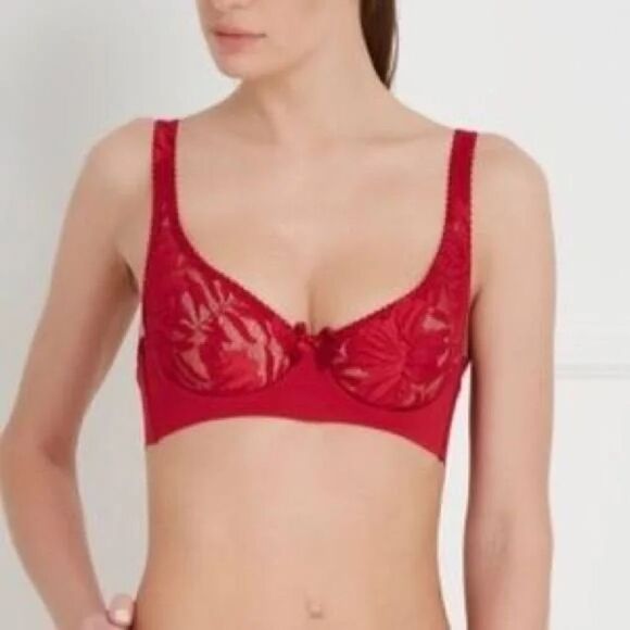 Agent Provocateur Bra Audrey Underwire lace stretch red pink adjustable 34DD - Picture 4 of 16